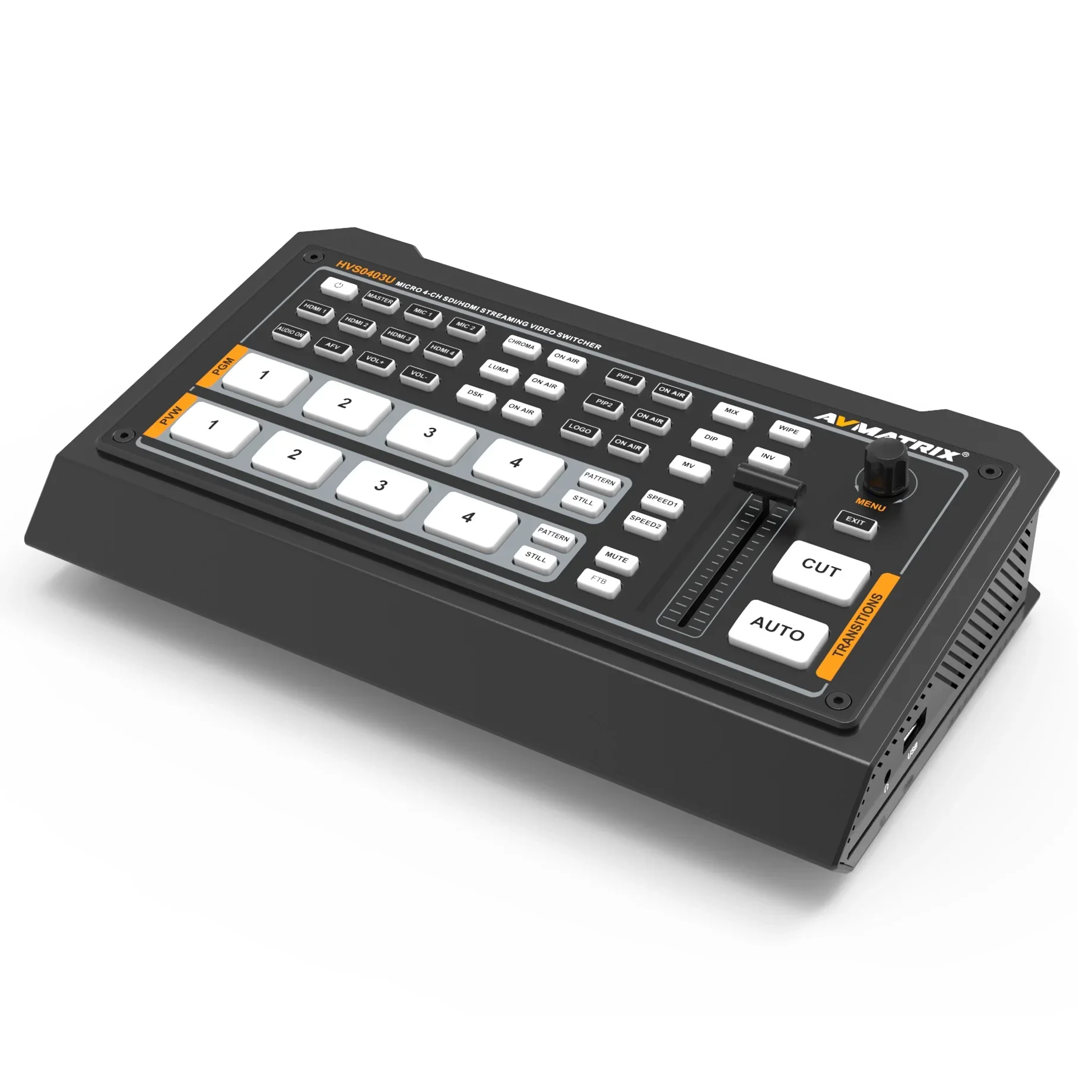 AVMATRIX 마이크로 SDI HDM 비디오 믹서 지지대, 라이브 스트리밍 스위처 비디오용 자동 감지, HVS0403U, 4 채널