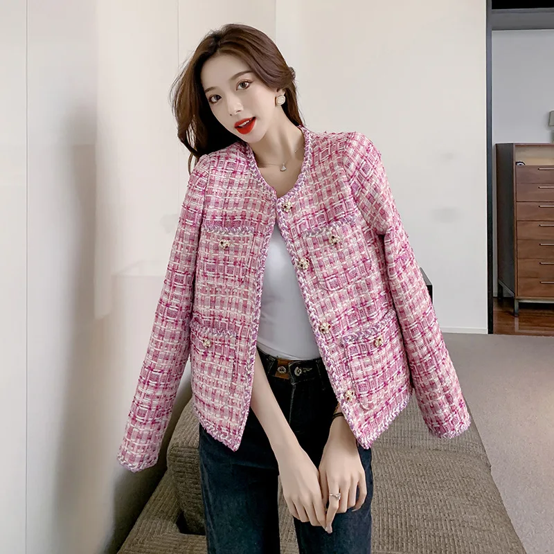 Blazer Femme En Tweed - Col Rond, Manches Longues - Veste Décontractée Chic Pour Bureau, Soirée, Quotidien