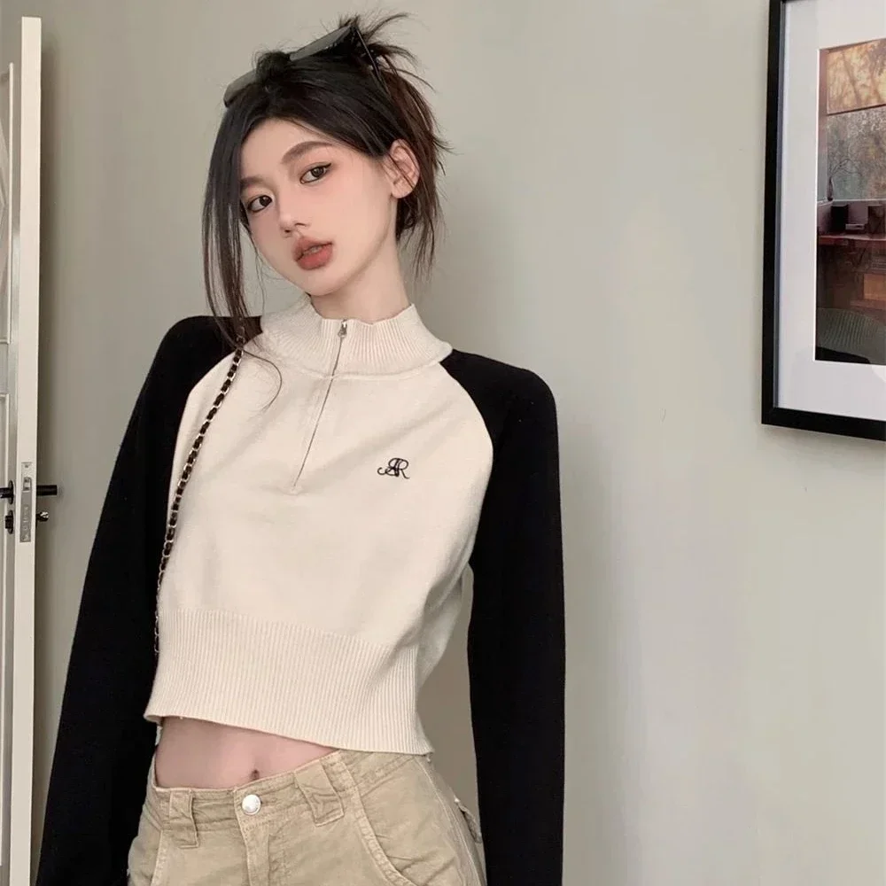 

Женский короткий свитер, короткие вязаные топы для женщин, пуловеры на молнии, недорогая и бесплатная доставка, модный эстетичный джемпер в стиле Харадзюку