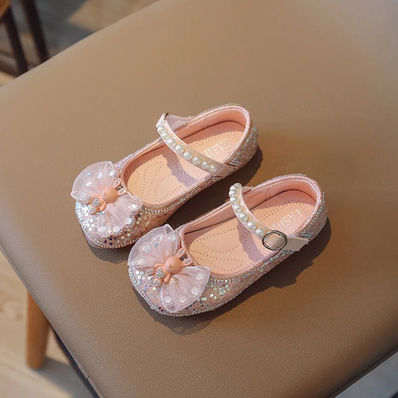 Children's Crystal Slipper Silver Pink Girls Princess Performance Shoes for Wedday Party Dance Kids Rhinestone Leather Shoes