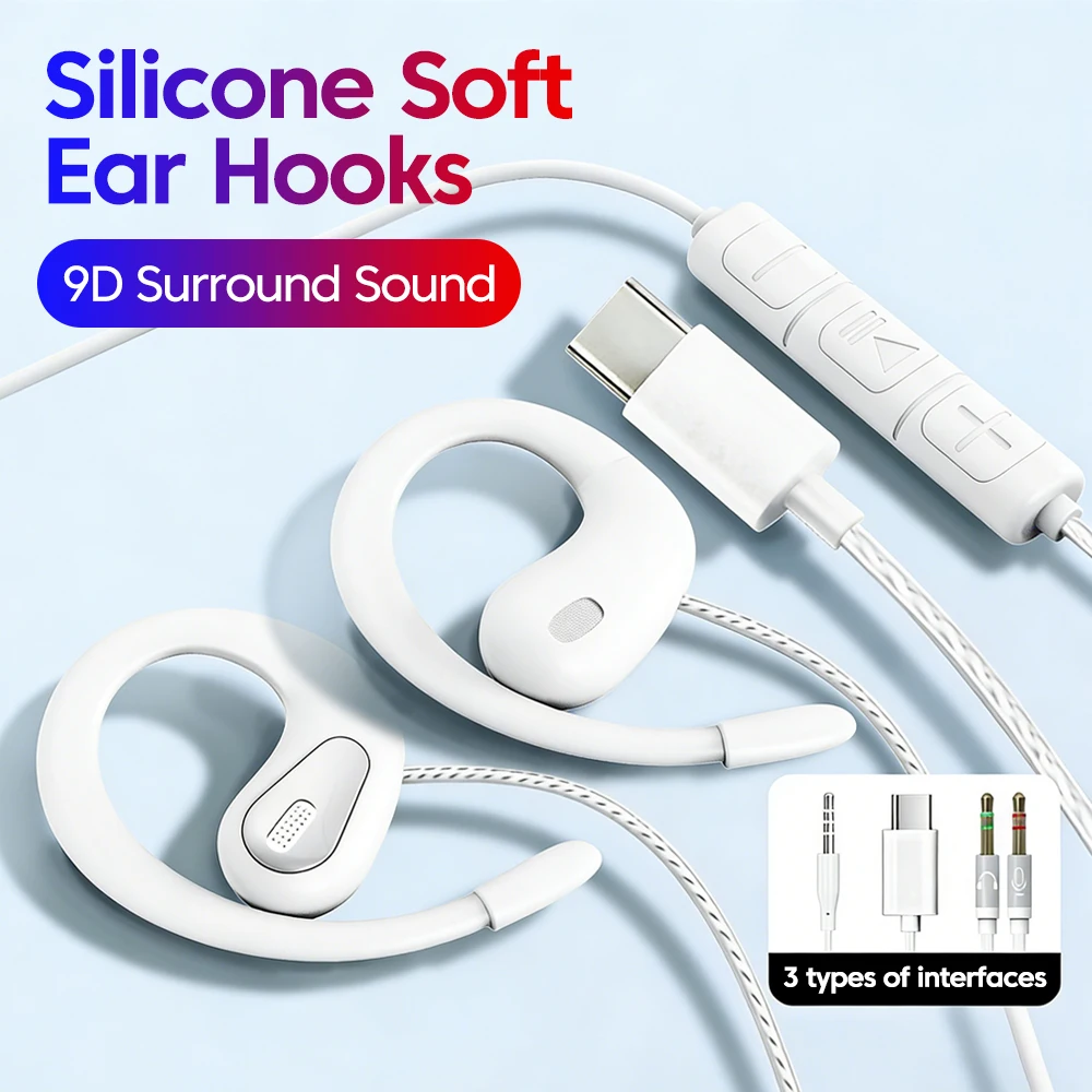 Clip-on Wired Control Earbuds with 9D Surround Sound and HD Mic