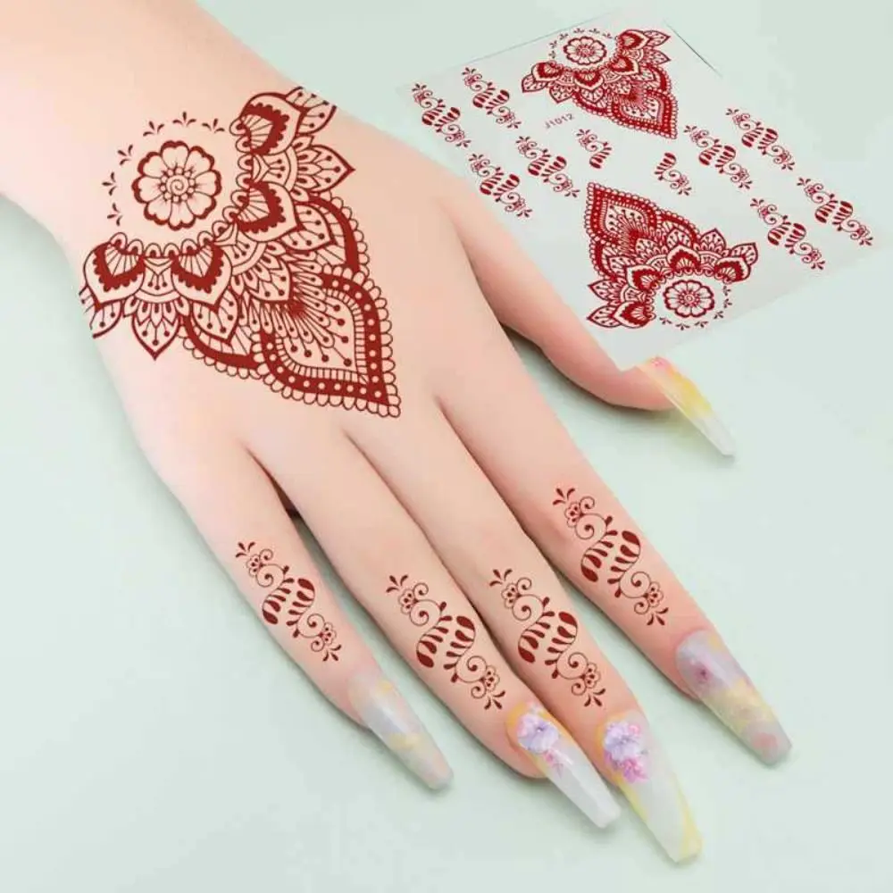 9pcs Brown Red Lace Fake Tattoos Indian Style Beauty Tool Temporary Tattoos Set Face Hand Feet Body Art Hand Tattoo Stickers
