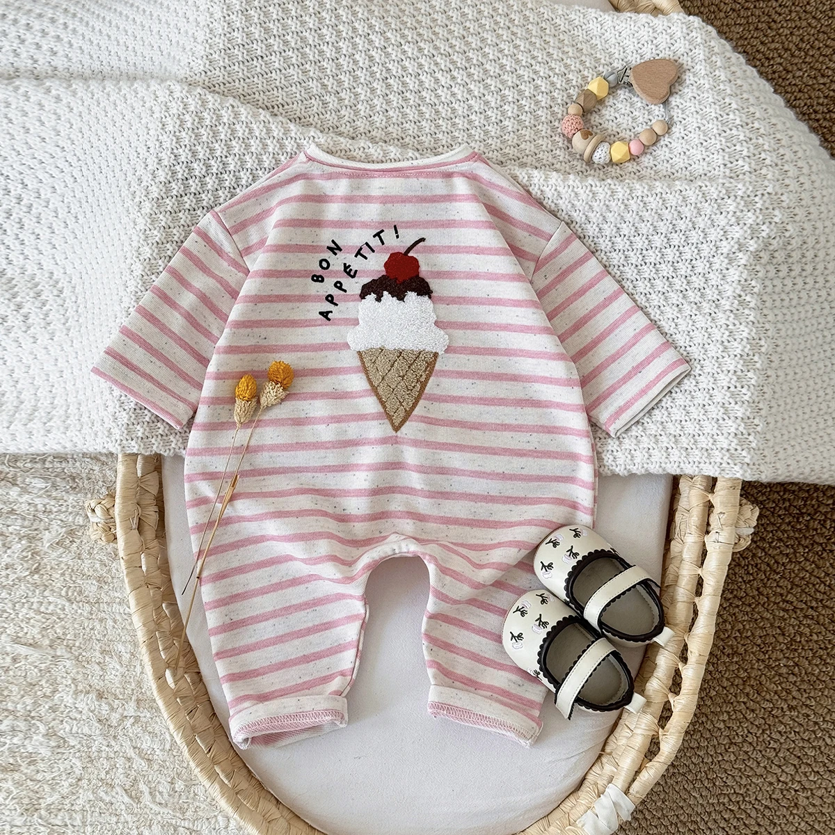 Autumn Newborn Ice Cream Popcorn French Fries Long Romper