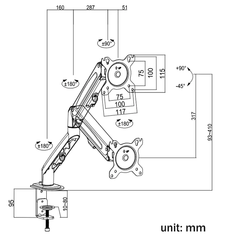 Monitor Stand Bracket for 13 to 27-Inch LCD Screens Rotate & Tilt Adjust Desktop Support