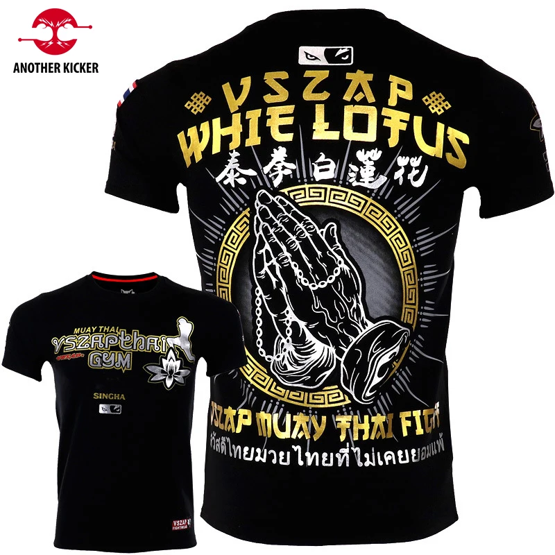 Muay Thai Boxing T-Shirt Gym MMA Martial Arts Mens Cotton T-Shirt Kickboxer Karate Kickboxing Training Shirt Vszap