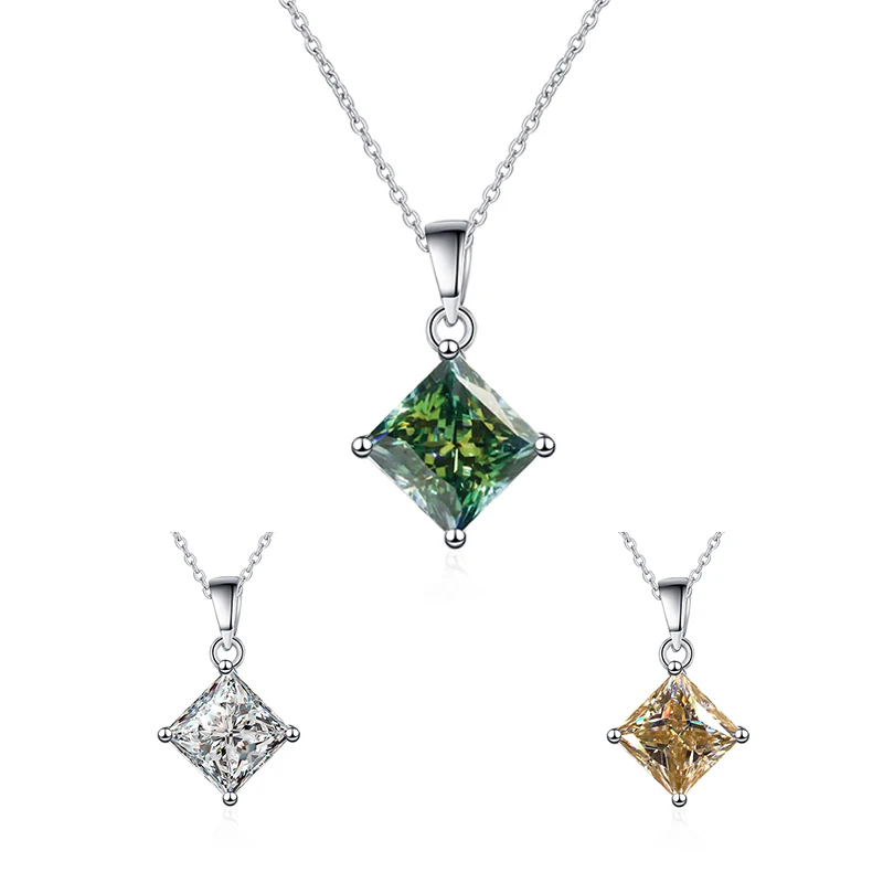 

BOEYCJR 925 Silver Princess cut 2ct 7x7mm Green Moissanite Pendant Necklace for Women Anniversary Mother's Day Gift