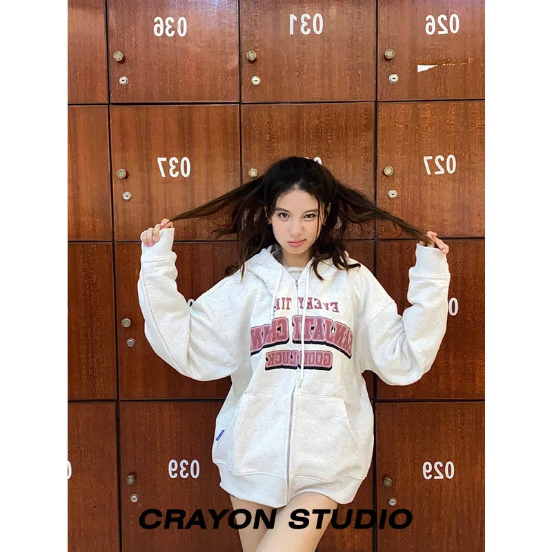 

Hoodie zip up y2k women clothes winter sweatshirt white letter kpop femme clothing harajuku 2000s sweat oversized full hoodies
