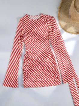 ZRTAK Striped Printed Beach Dress String Bikini Cover Up 2026 Women Long Sleeves Dresses Swimsuits Cover-Ups Summer Swim Wear 1
