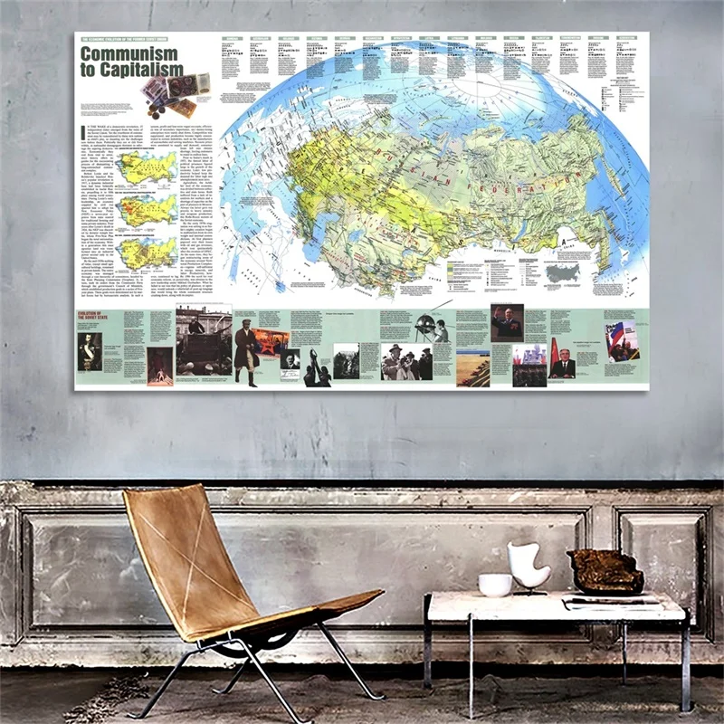 

A1 Size 59*84cm Antique Russia Classic Non-woven Spray Wall Map Capitalist Communism 1993 Poster Prints for Office Supplies