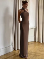 Nibber Halter Metal Knots Dress Women Elegant Summer Trend Solid Folds Backless Sleeveless Sexy Slim Banquet Party Long Bodycon - Image 3