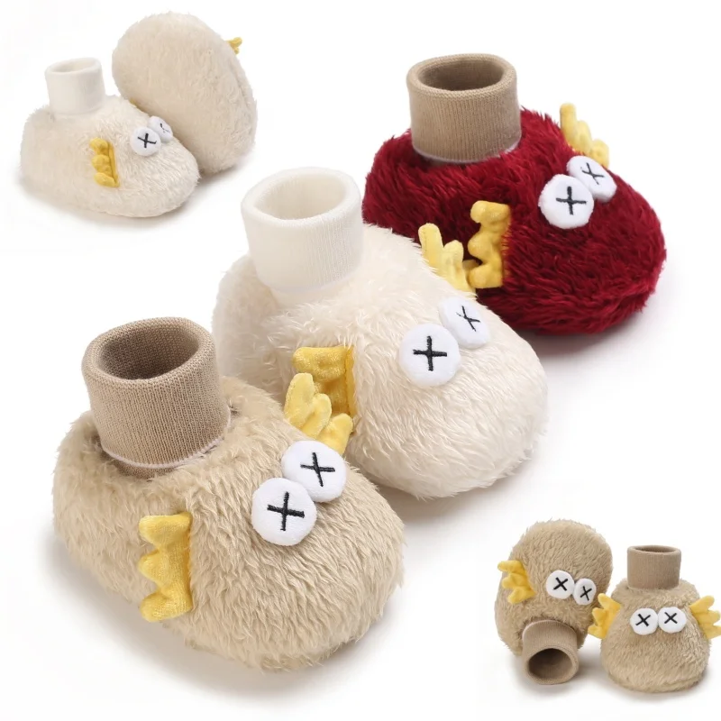 0-18M Cartoon Cute Children's Shoes Men's and Women's Flat Shoes Elastic Rope Plush Warm and Comfortable Socks