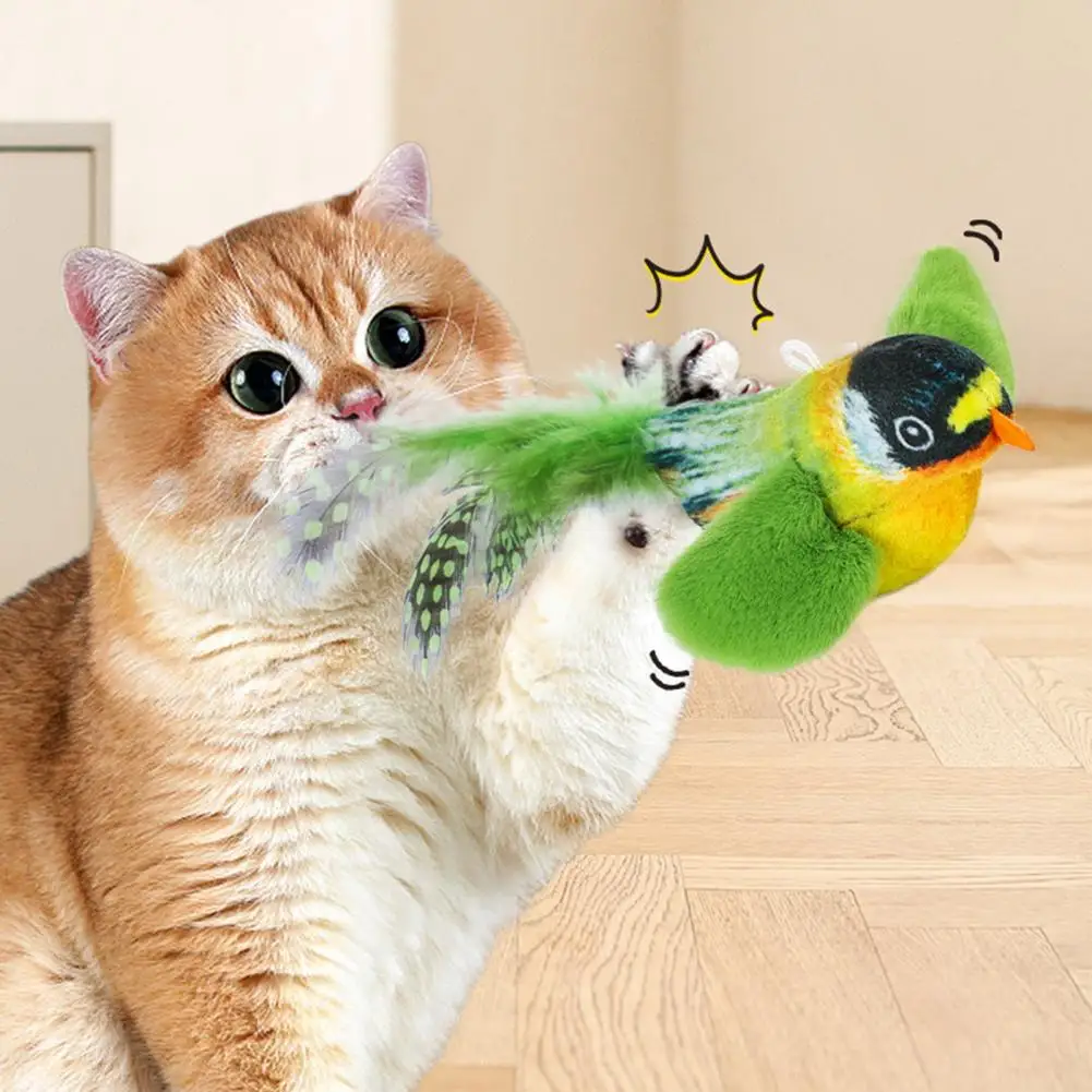 Chirping Bird Cat Toy Interactive Flapping Wings Plush Bird Toy