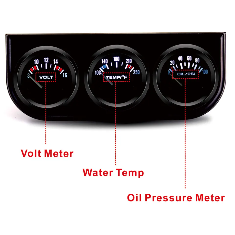 Suuonee 52mm 3-in-1 Multimeter - Volt + Watertemperatuur + Oliedrukmeter Met Sensoren