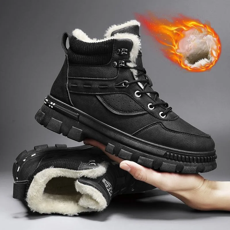 

New Winter Cotton Men Shoes Platform Fashion Motorcycle Boots High Quality Plush Warm Climbing Hiking Casual Sneaker Ankle Boots