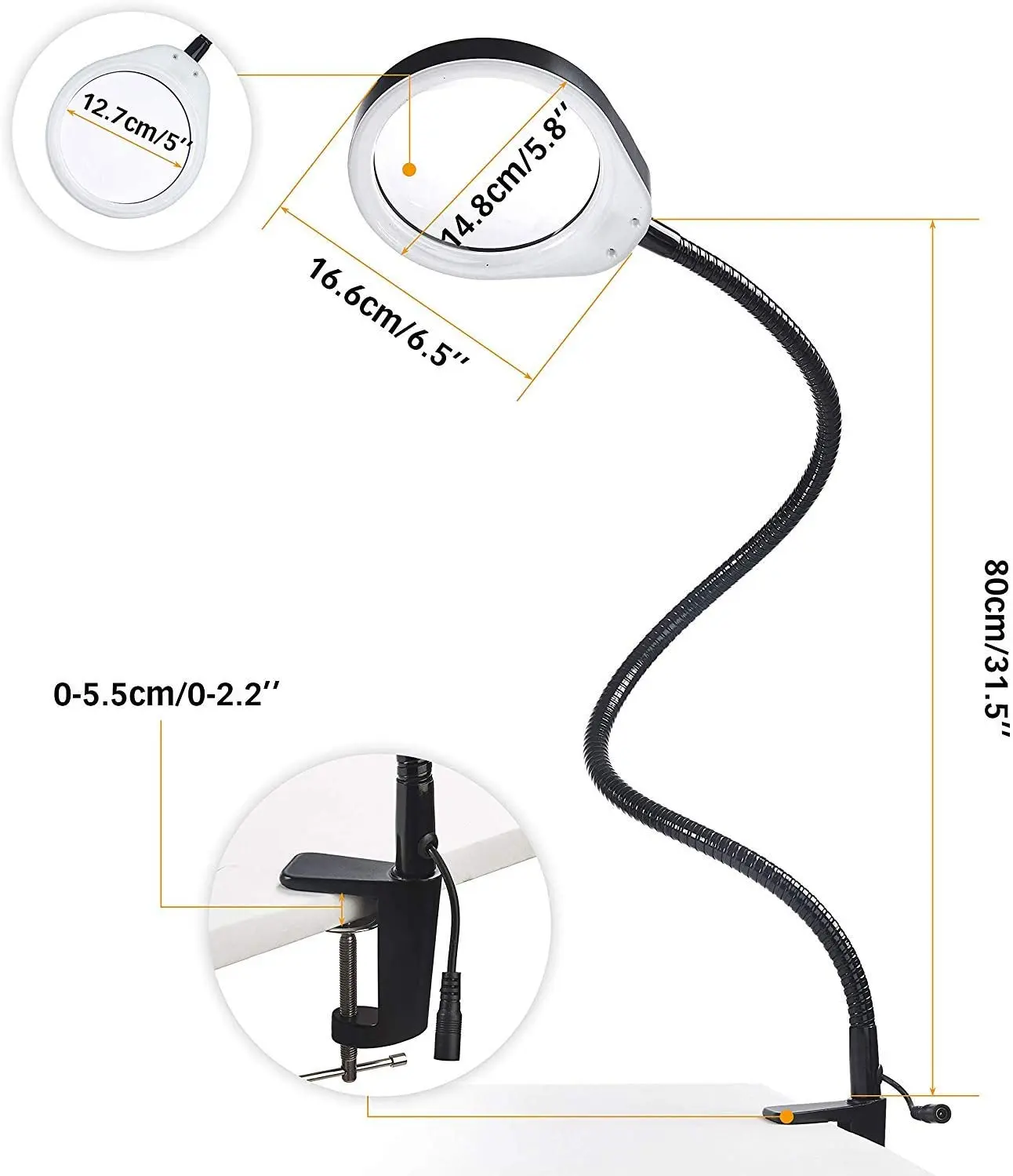 10x20x Magnifier Desk Clamp Magnifying Glass Lamp Led Illuminating 10X Loupe Optical Magnifier for PCB Inspection, Beauty,Tattoo