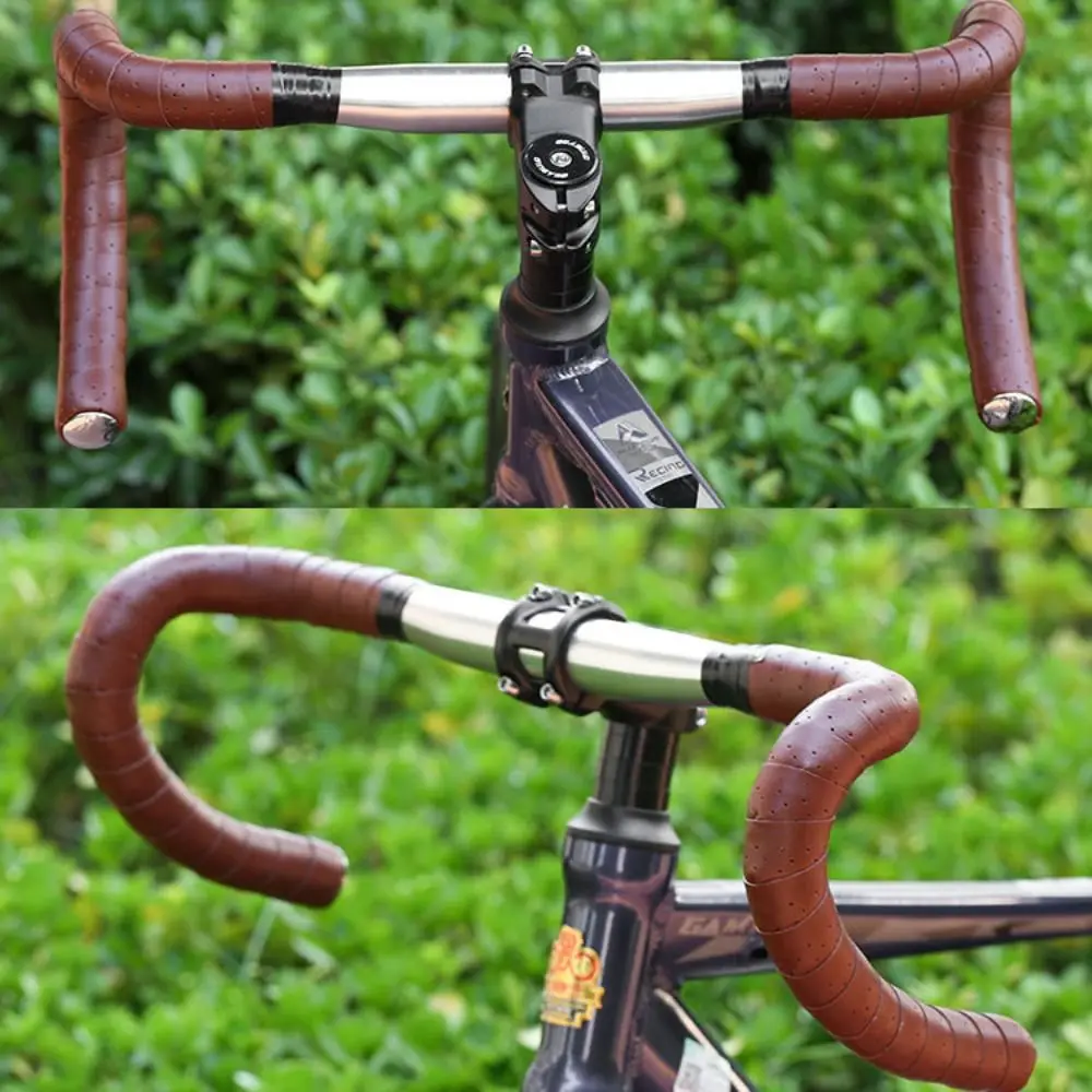 Bicycle Handlebar Tape Mountain Road Bike PU Leather Perforated Belt With 2 Plugs Breathable Handle Bar Wrap Straps