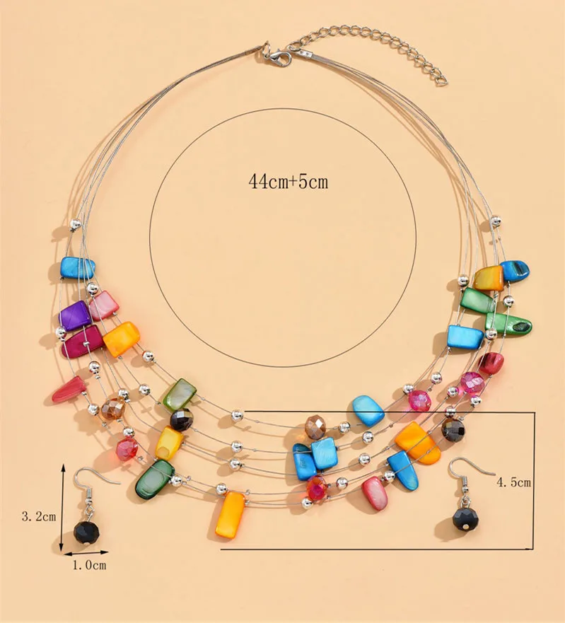 Jewelry Sets Kymyad Crystal Necklace Earrings For Women Colorful Shell Jewelry Sets Multilayer Choker Necklace Women Jewelry Set Accessory