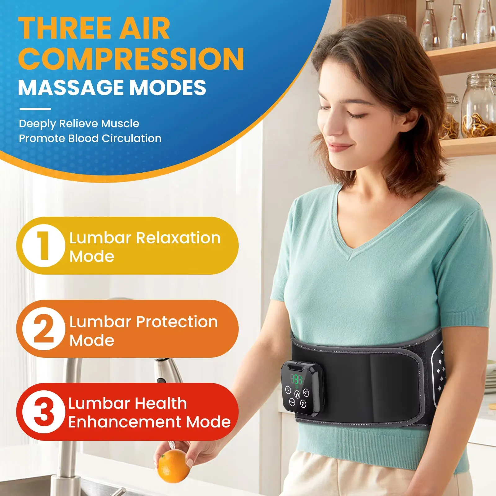 3 Modes Waist Massage Belt Air Compression Heating Vibration Electric Back Waist Massager Pad Fatigue Relief  Hot Compress Brace