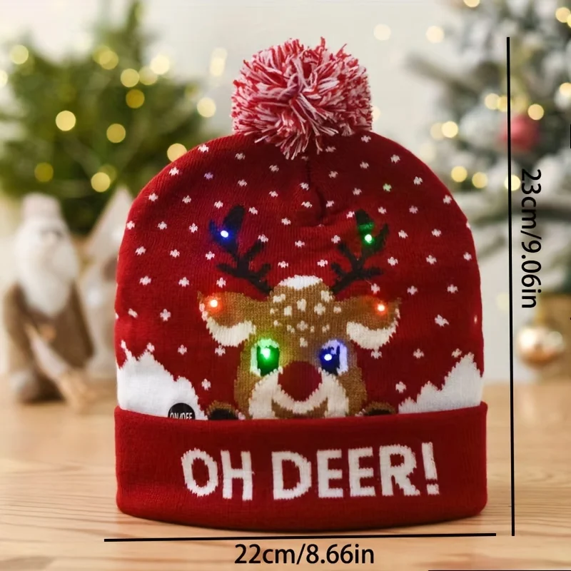 1pcsChristmas Hat Christmas LED Luminous Beanie Hat Knitted Winter Snow Christmas Party Gift for Adults and Children
