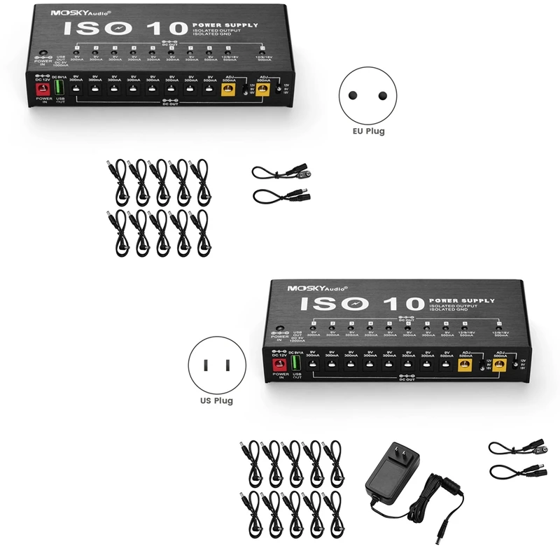 

MOSKYAUDIO ISO-10 Guitar Effect Pedal Power Supply 10 Isolated DC Output 5V USB Output For 9V 12V 18V Guitar Accessories