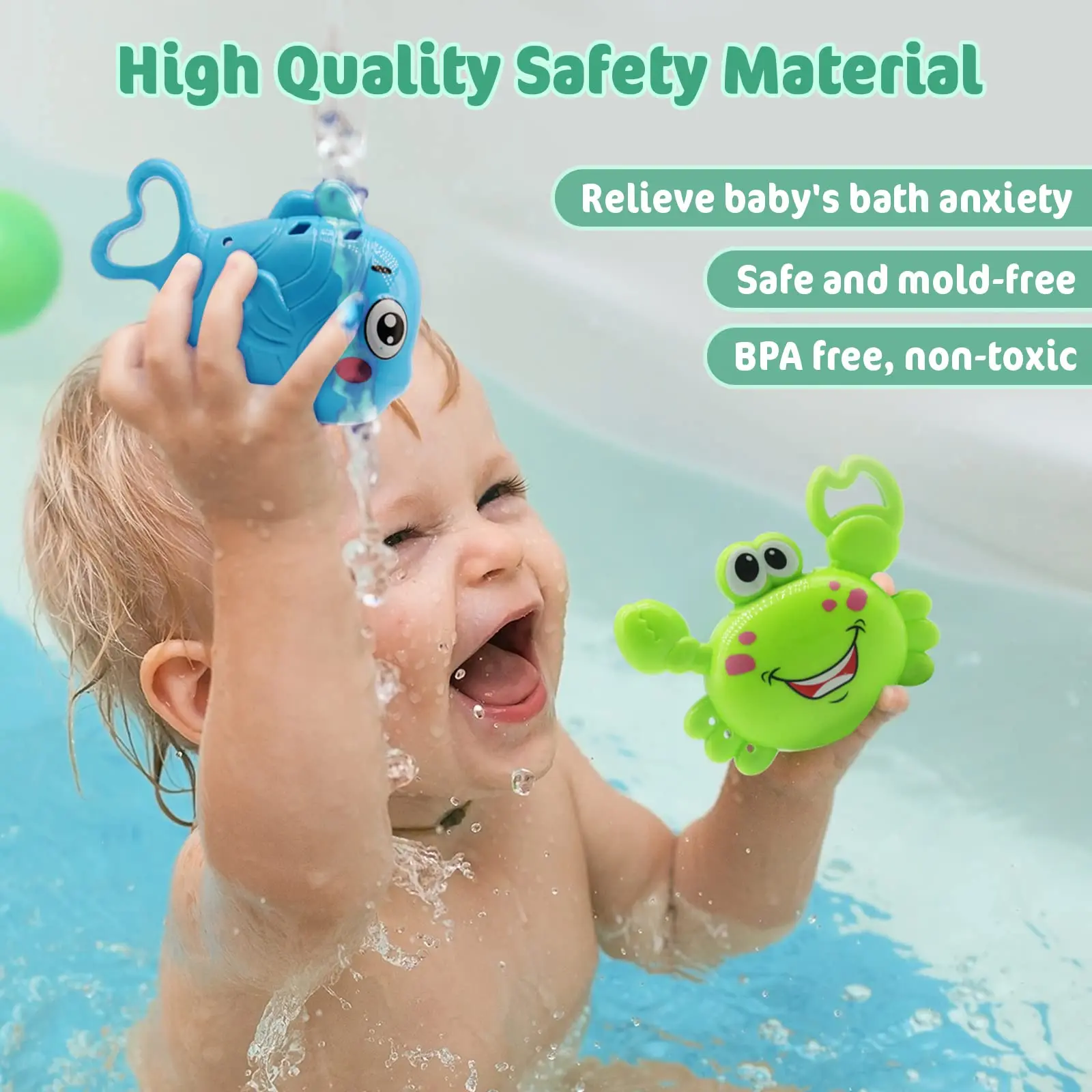Bath Toys Set for Toddlers 1-3, Bath Toy Storage Bag Hooks,Baby Bathtub Toys with 36 Letters and Numbers,Shower Time