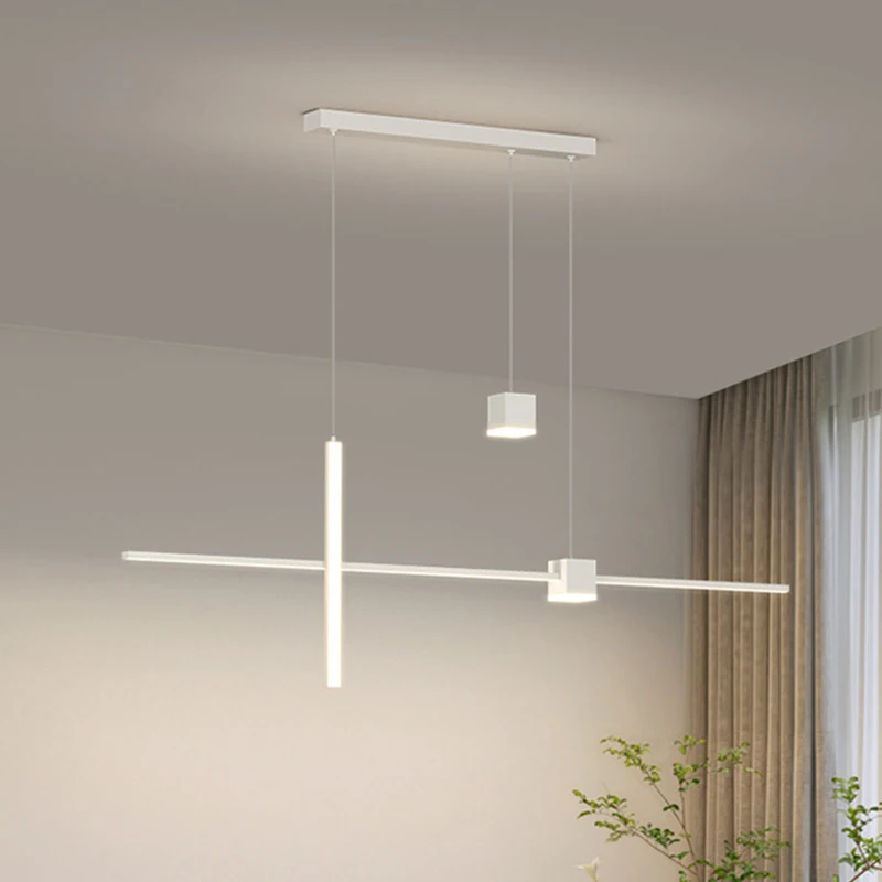 

Modern Led Chandelier Black White Dining Room Simple New Fashion Minimalist Strip Designer Bar Table Lamp
