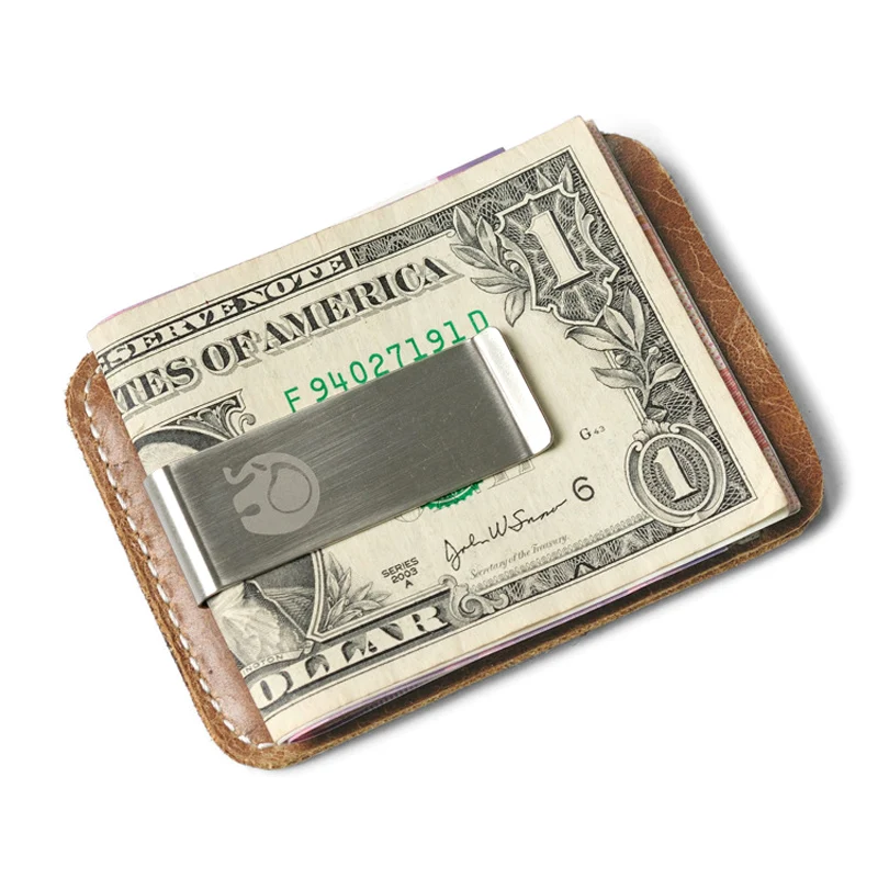 Money Clip Wallet Mens Card Holder Metal Thin Genuine Leather