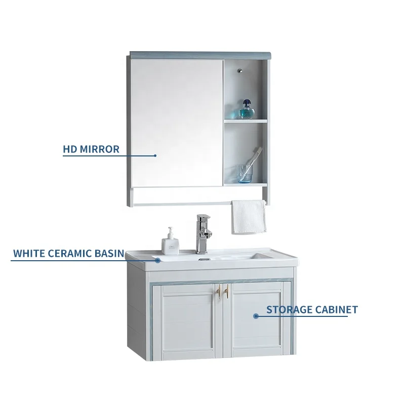 Small Traditional Design Bathroom Unit Rectangle Bathroom Cabinet With Wash Basin And Mirror