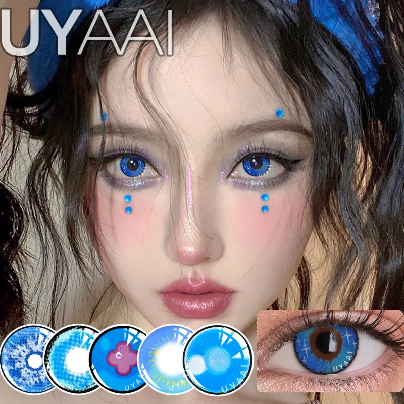 

UYAAI Blue Eye Color Contacts Lenses For Eyes 2 Pcs Yearly Blue Halloween Contact Lenses Cosplay 14.5mm Anime Pupils