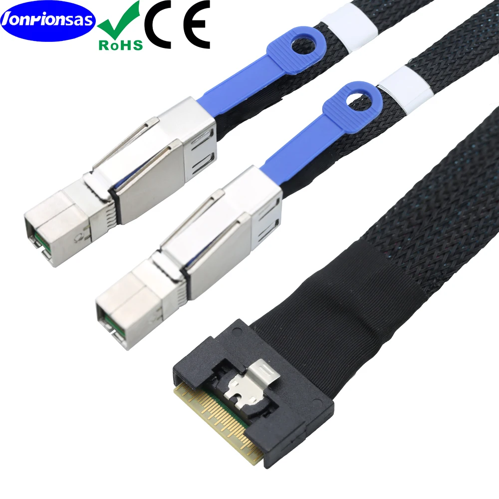 Cablecc Câble PCI-E Slimline SAS 4.0 SFF-8654 8i 74 Broches Hôte Vers SFF- 8654 74 Broches SAS Fin 50 Cm