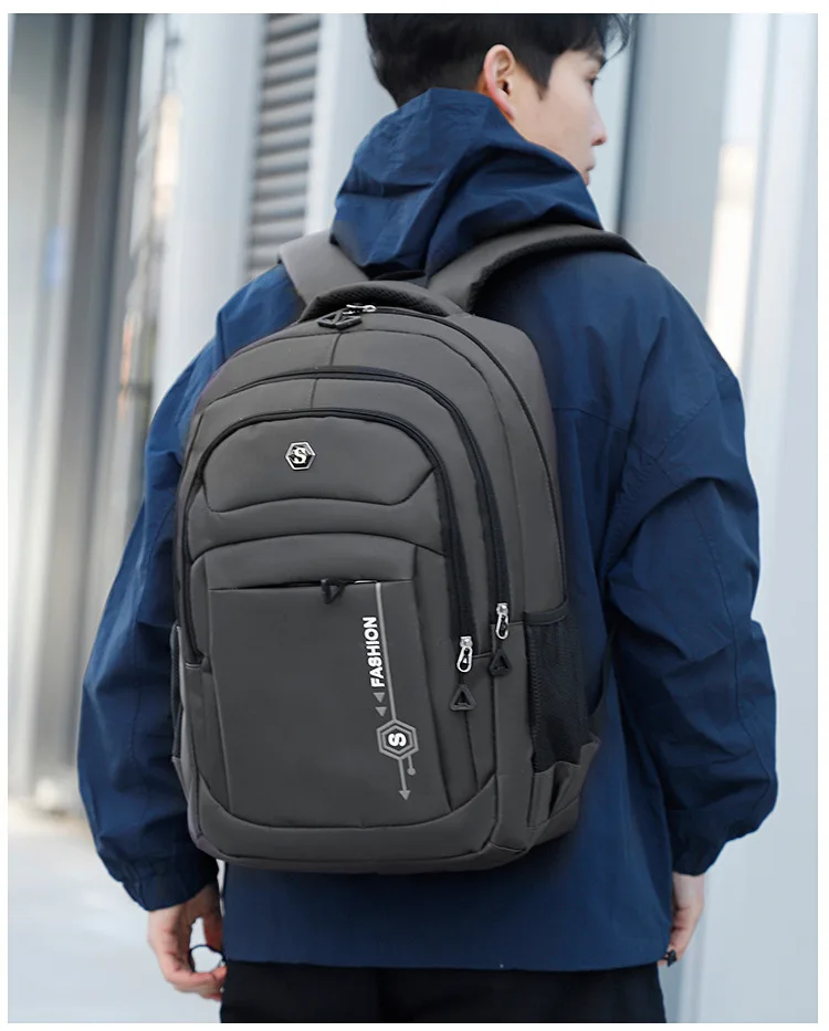Rucksack mit großem Fassungsvermögen für Herren, geeignet für Mittelschule, Oberschule, College, kurze Reisen, verdickte doppelte Umhängetaschen – Detail 19