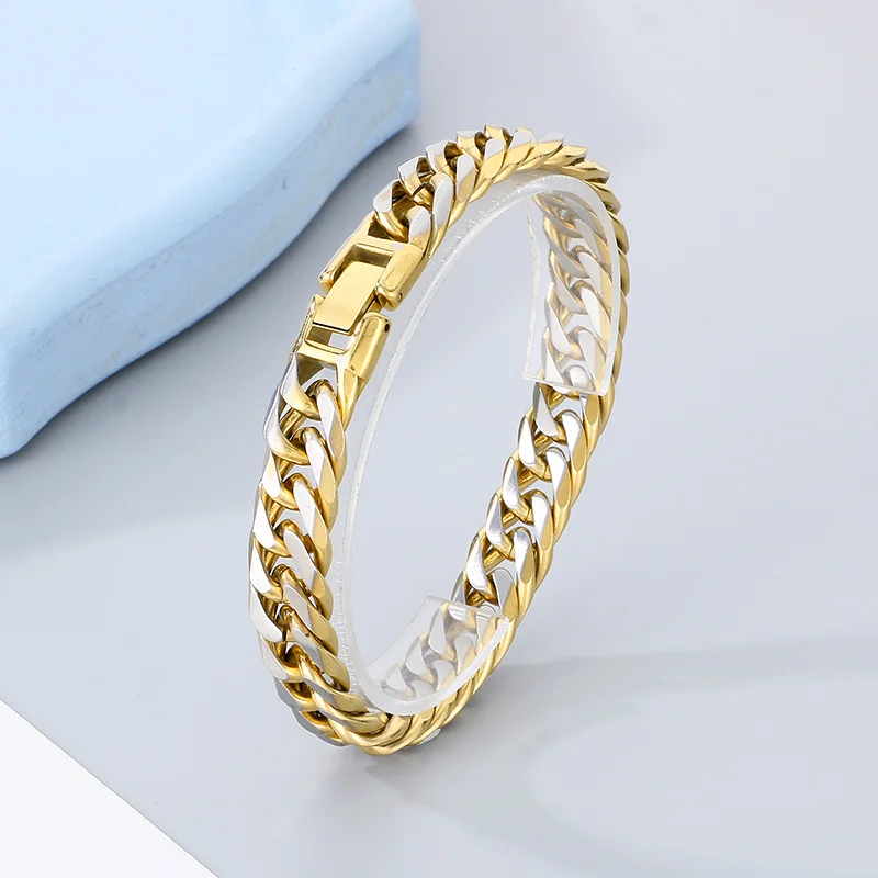 High Quality 12mm Wide Cuban Chain Bracelet Necklace for Men Creative Stainless Steel Two Tone Figaro Bracelet Men's Charm Gift