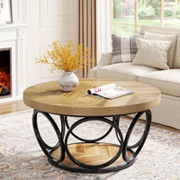 Tribesigns Table basse ronde, table centrale ronde en bois de 80 cm, tables basses grand cercle de ferme avec rangement à 2 niveaux 2