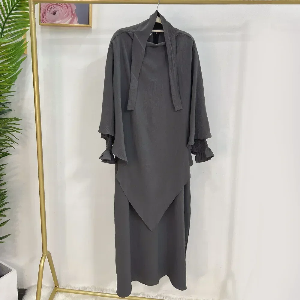 Abaya and Khimar Set Jilbab 2 Piece Ramadan Eid Long Hijab Dress Muslim Women Prayer Clothes Turkey Islamic Dubai Outfit Niqab