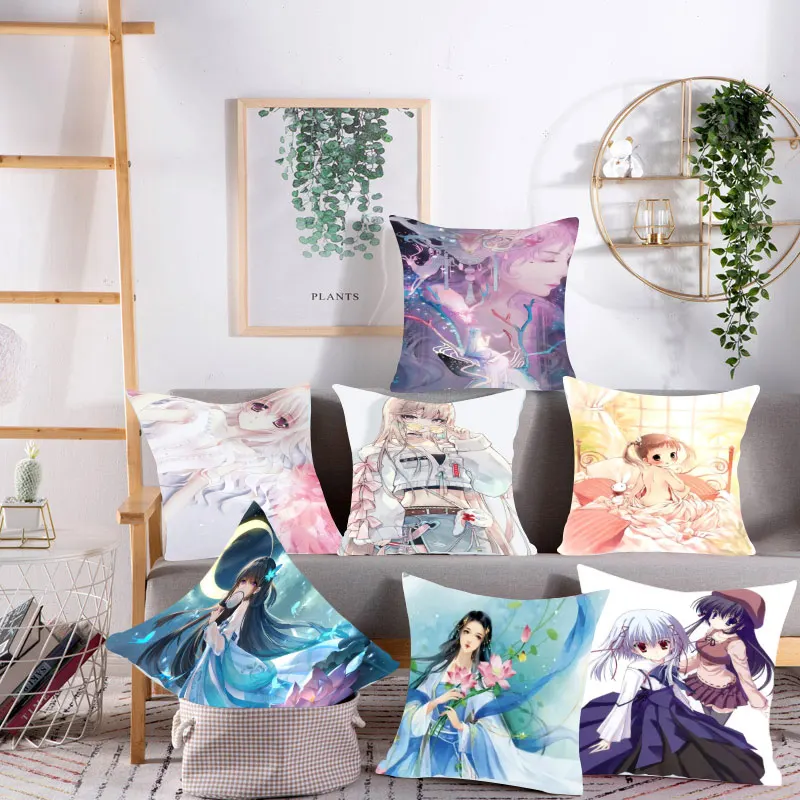 Cartoon Beauty Pattern Polyester Square Pillow Cushion Cover Car Sofa Office Chair Simple Home Decoration Ornament |