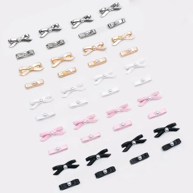 10/20PCS 3D 금속 8mm 발레 신발 핑크 리본 Bowknot 네일 매력 Kawaii 한국어 & 프랑스어 활 손톱 장식 쥬얼리 액세서리