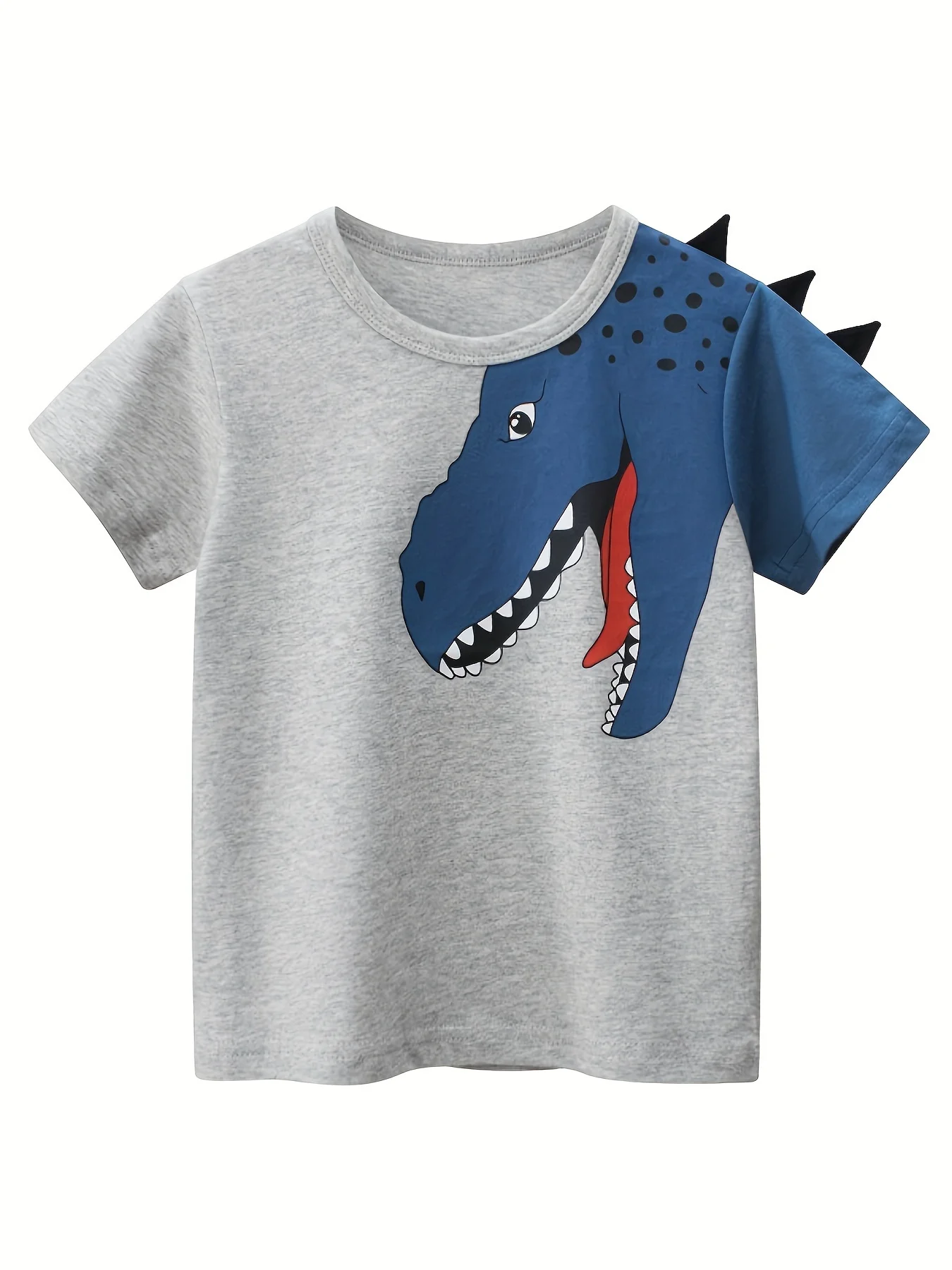 Boys Grey Dinosaur Print Cotton T-Shirt Summer Casual Soft Lightweight Tee main image 1