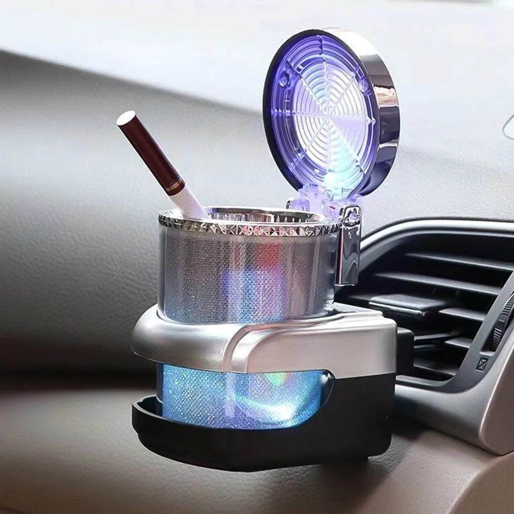 Car Ashtray Portable LED Lamp Smoke Cigarette Ash Holds Cup Automatic Light Indicator Ashtray Car Cup Holder Home Office