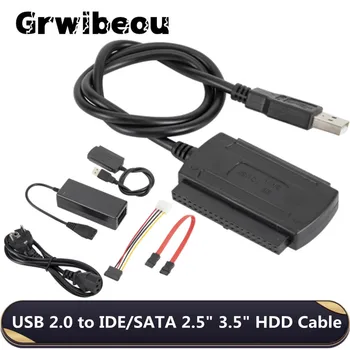 Grwibeou-USB 2.0 To IDE SATA 어댑터, 컨버터 케이블, 2.5 3.5 하드 드라이브 디스크 용 전원 공급 장치 포함, Hdd USB IDA Sata 어댑터