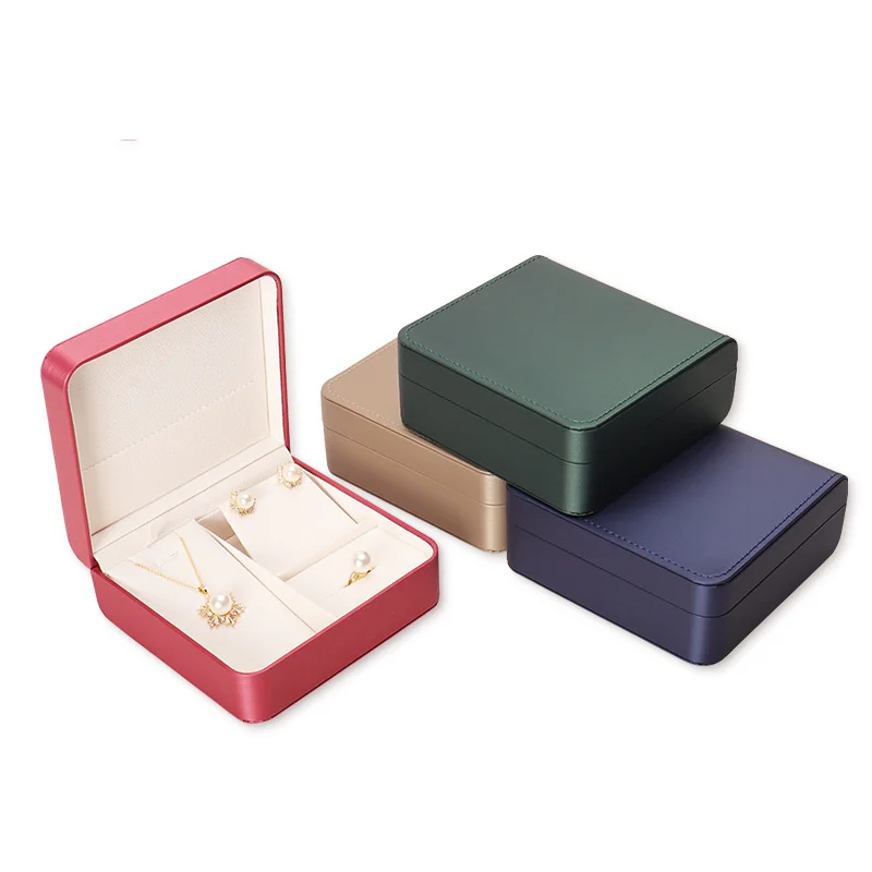Jewelry Necklace Rings Earring Organizer PU Box Gold Green Blue Red