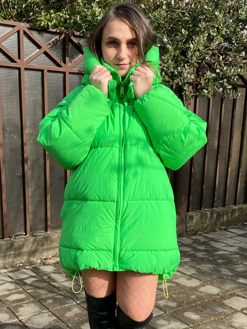 Parkas con capucha para mujer, chaqueta verde con cremallera, abrigos  acolchados gruesos, chaquetas de invierno para niñas, Abrigo acolchado de  vinilo - AliExpress