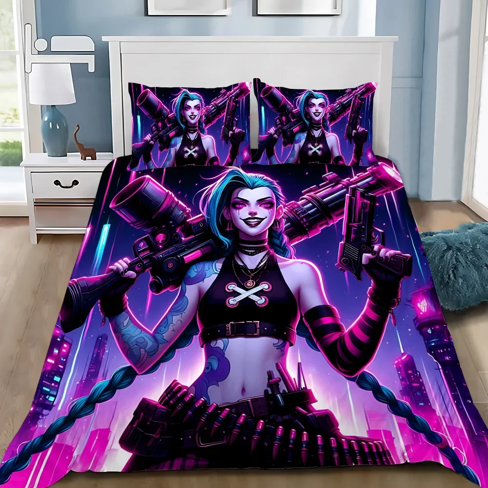 Hot Anime Arcane BeddingSet 3D Print LOL Jinx Adult Boy Girl Bedroom Decoration Duvet cover set Single Double Size Bed Linen 6