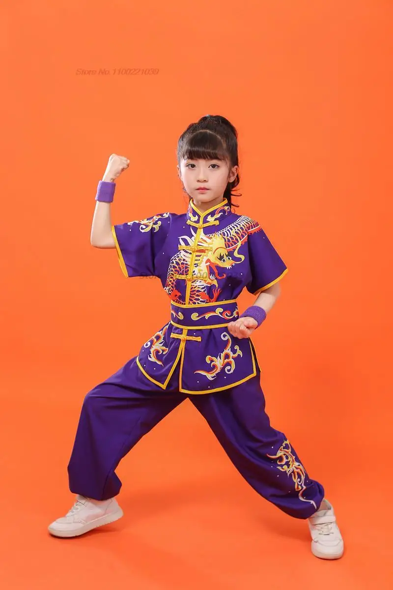 Chinese Children Tai Chi Wushu Clothing Martial Arts Suit Kung Fu Uniform Wing Chun Shaolin Dragon Print Vintage Kungfu Set tai chi clothing,chinese traditional costume