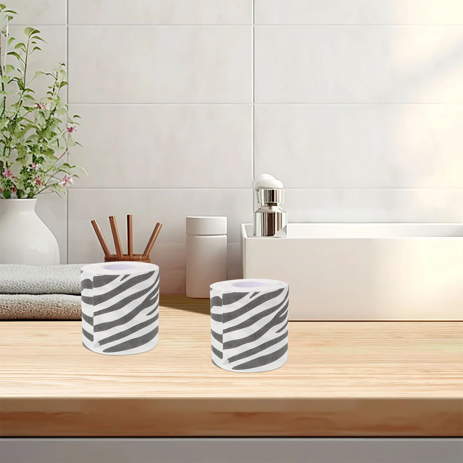 2 Pcs Soft Printed Roll Paper Unique Zebra Print 3d Texture Toilet Tissue Sanitary Paper Reptile Ribbon Animal Print Ribbon Self