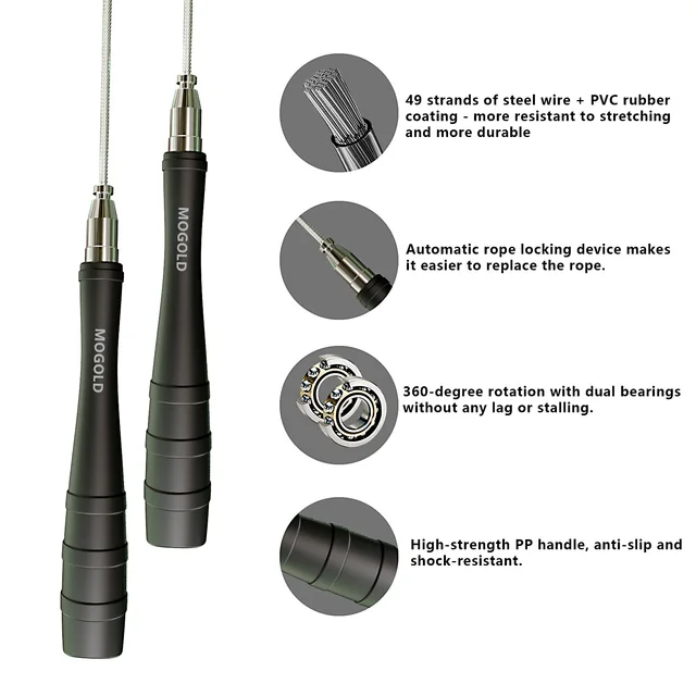 MOGOLD Professional Speed Jump Rope with Ball Bearings - Steel Wire Rope for Men & Women, Fat-Burning Workouts, Cardio 5