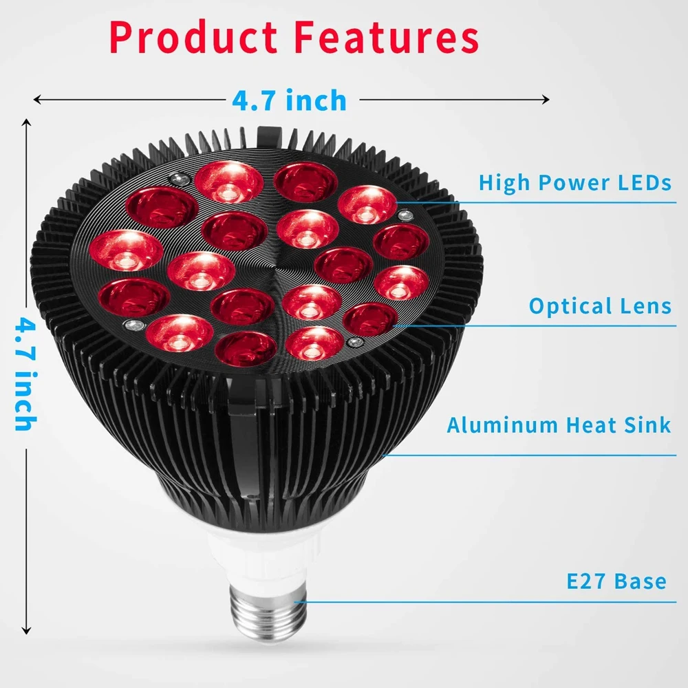 36W 18LED Heat Lamp 660nm Red and 850nm Near Infrared Red Therapy Light For Body Care Infrared Lamp Bulb Red Light Therapy Light