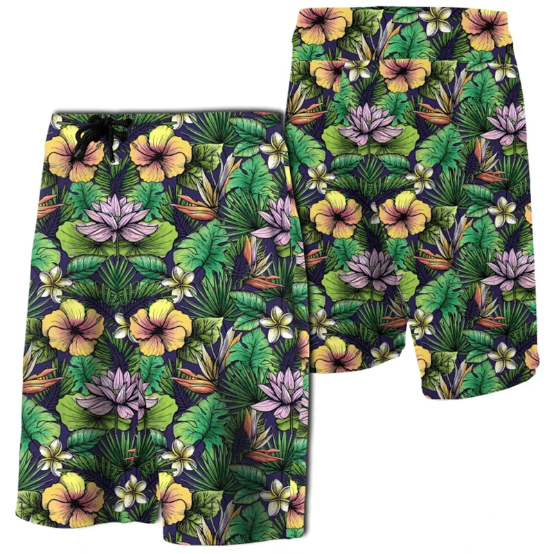 

2024 Summer Beach Shorts Animals And Tropical Flowers Board Shorts 3D Print Hawaii Swim Trunks Ropa Hombre Short Pants Unisex