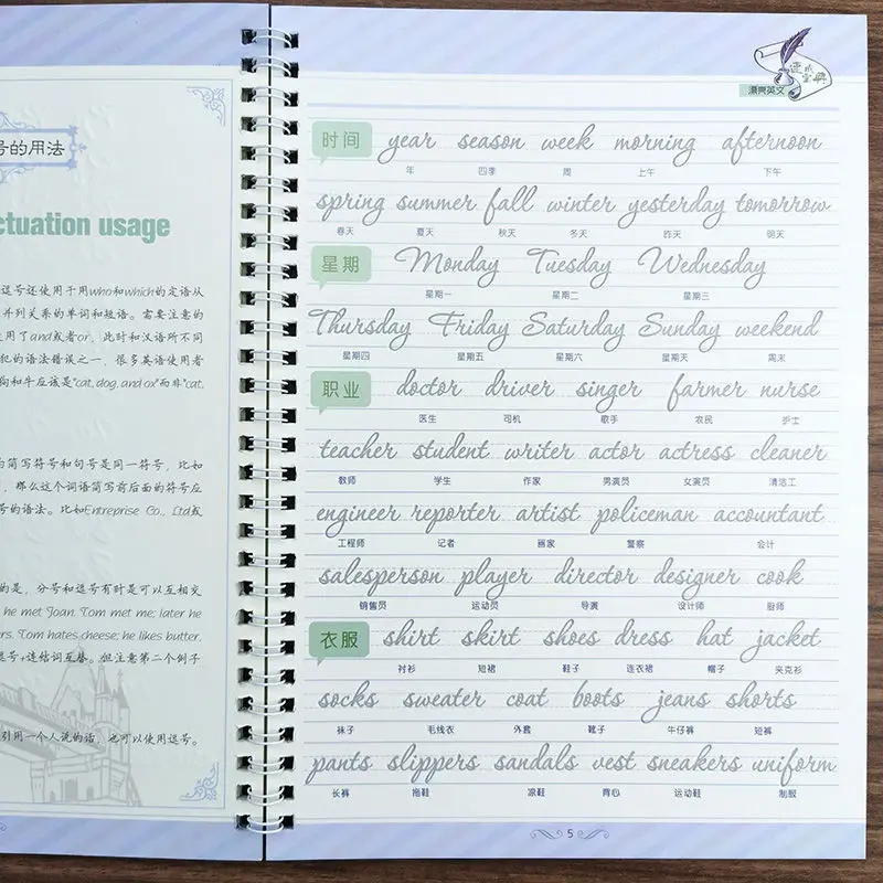 Groove Calligraphy Copybook 3D Round English Reusable Erasable pen