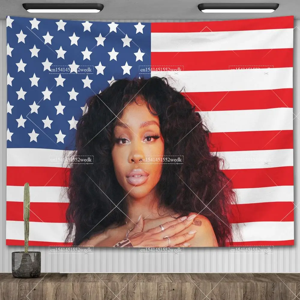 

Sza American Flag Tapestry Ctrl Album Cover Poster Wall Decor Aesthetic Room Decor Meme Tapestrys Wallpapers Background Cloth