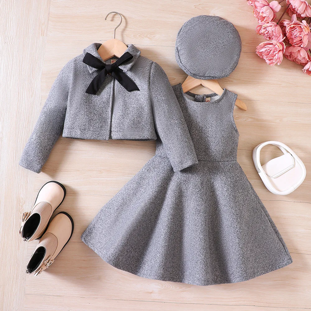 

2023 New Girls Dress Long Sleeve Turn-down Collar Bow T-shirt Red Skirts Cute Designer Girls Princess Dress Vestido 18M-7T